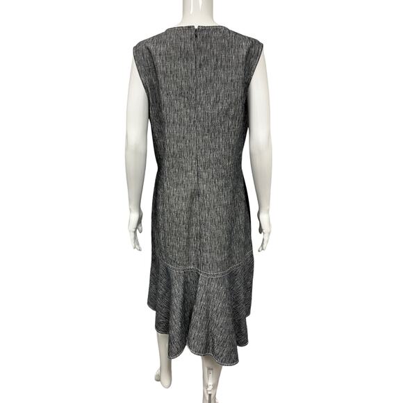 DEREK LAM Denim V-Neck Sleeveless Pleated Drop Waist A-Line Midi Dress Size 14 - Picture 2 of 4